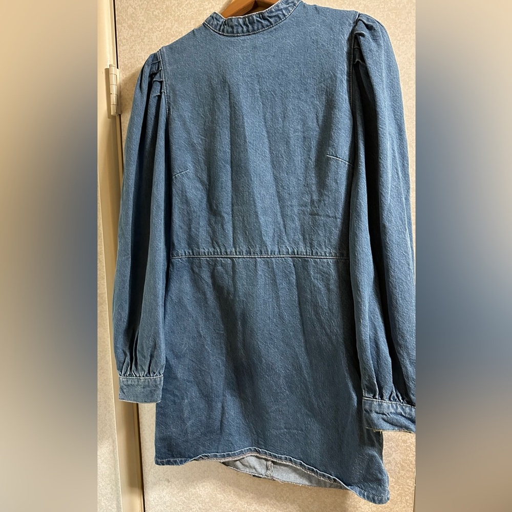 Nastygal Denim Long Puff Sleeve Mini Dress